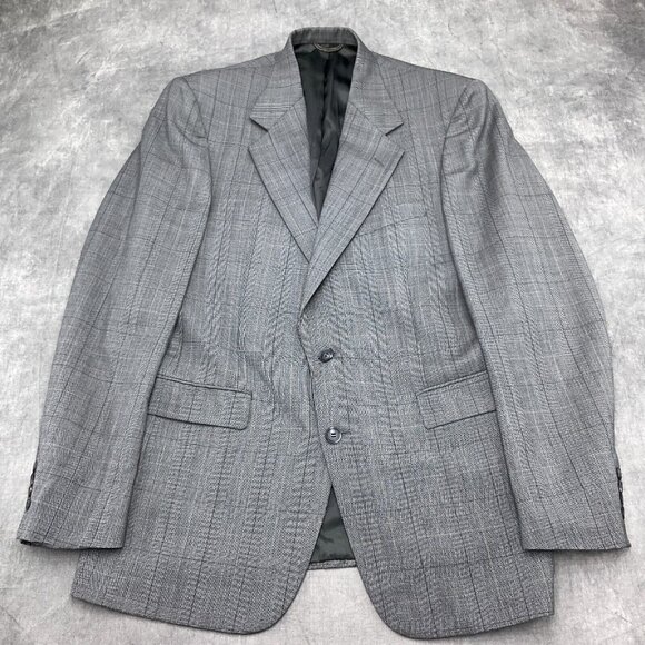Stafford Executive Blazer Men 40 Black White Windowpane Plaid Hartmarx‎ Wool VTG - Picture 2 of 13
